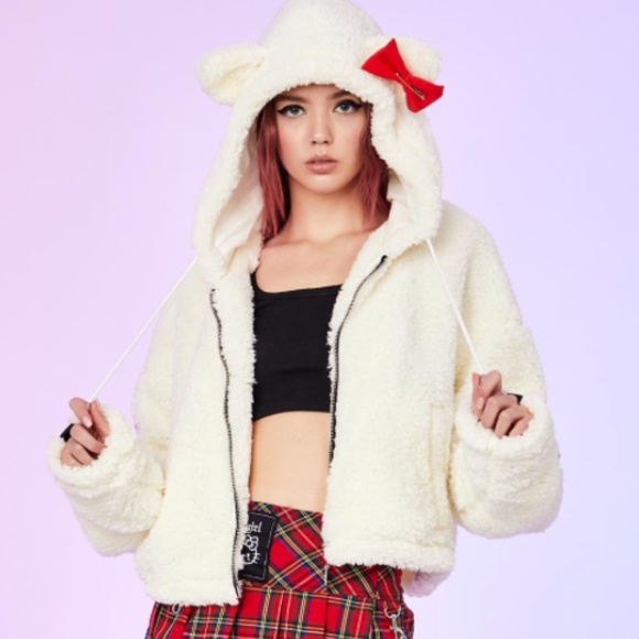 Dolls Kill Jackets & Blazers - Dolls Kill x Hello Kitty Fluffy Cat Ears Jacket with Bow